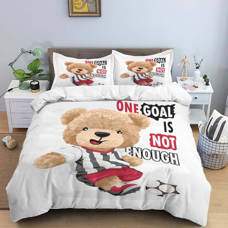 Bear Print Digital Print Polyester Bedding Sets,Girl'S Cover,Boys Duvet Cover Set For Teens, Queen Cover 2Pcs Pillowcase