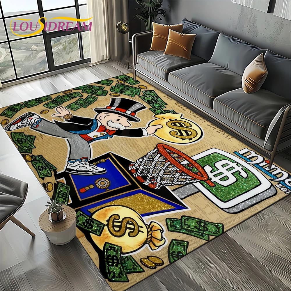 3D Rich Man Game Monopoly Dollar Cartoon Carpet Rug for Living Room Bedroom Home Sofa Decoration,Kid Area Rug Non-slip Floor Mat