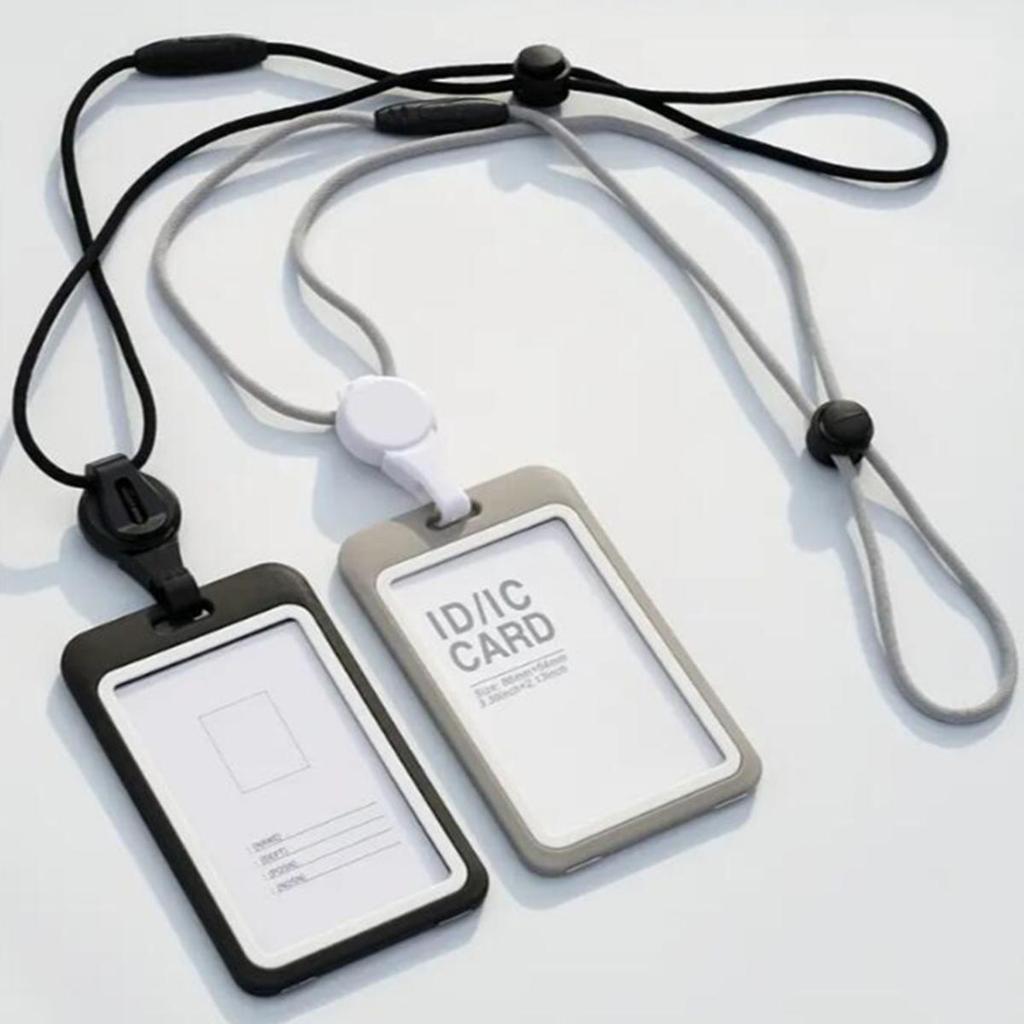 Vertical Double Side ID Badge Holder With Adjustable Neck Lanyard Retractable Anti-Slip Design Work Card Case