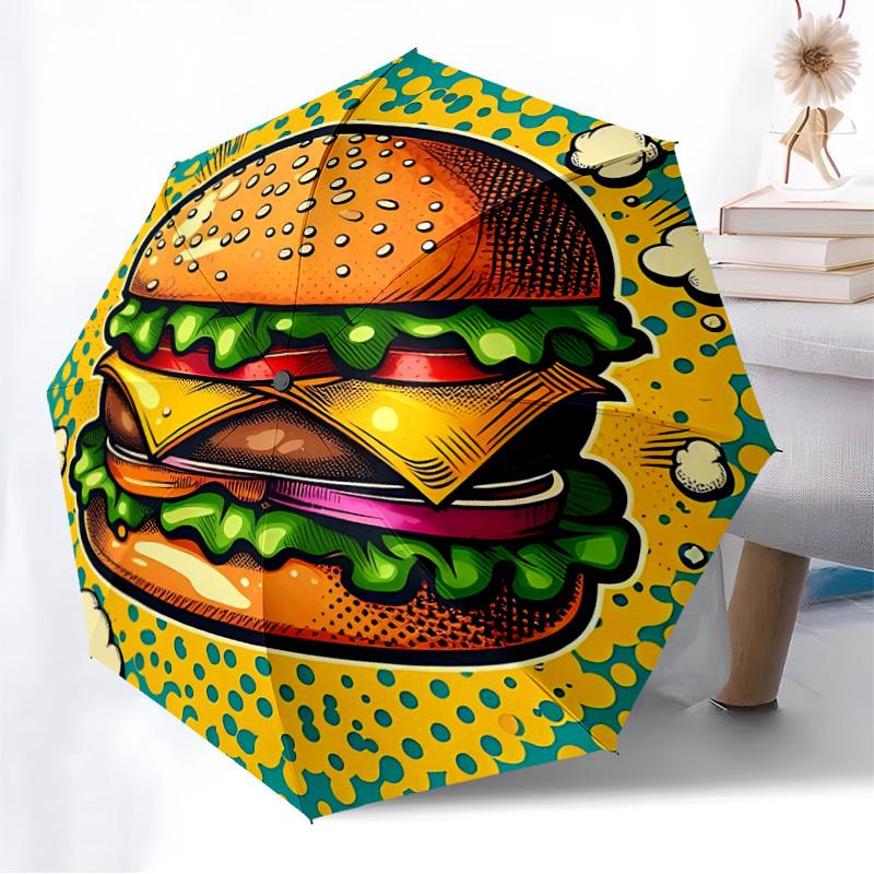 1pc Cheeseburger Automatic Open/Close Umbrella, Folding Compact Umbrella with Lightweight Design for Women/Men yy251028252
