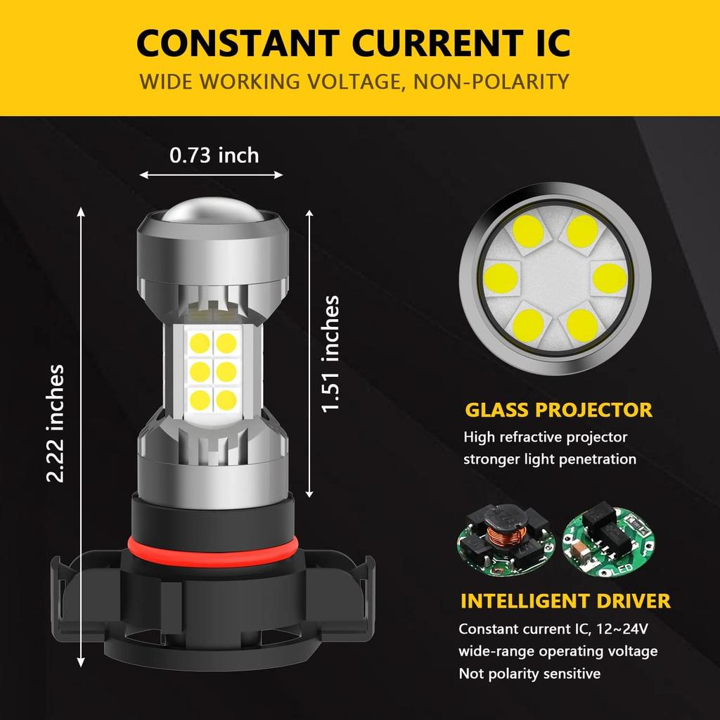 PHINLION 2504 PSX24W 12276 LED Fog Light Bulbs, 3200 Lumens Super Bright, 6000K Xenon White, 3030 30 SMD Chips, DRL Replacement Lamps for Cars,