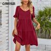 Женское платье Летние повседневные плиссированные платья Babydoll с v-образным вырезом