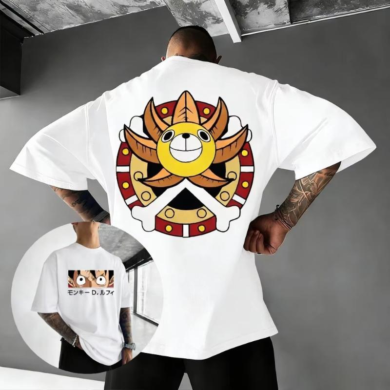 ONE PIECE Luffy Thousand Sunny Unisex Pure Cotton Tshirt 2026 Summer Anime Print Round Neck Loose Family Short Sleeved Top