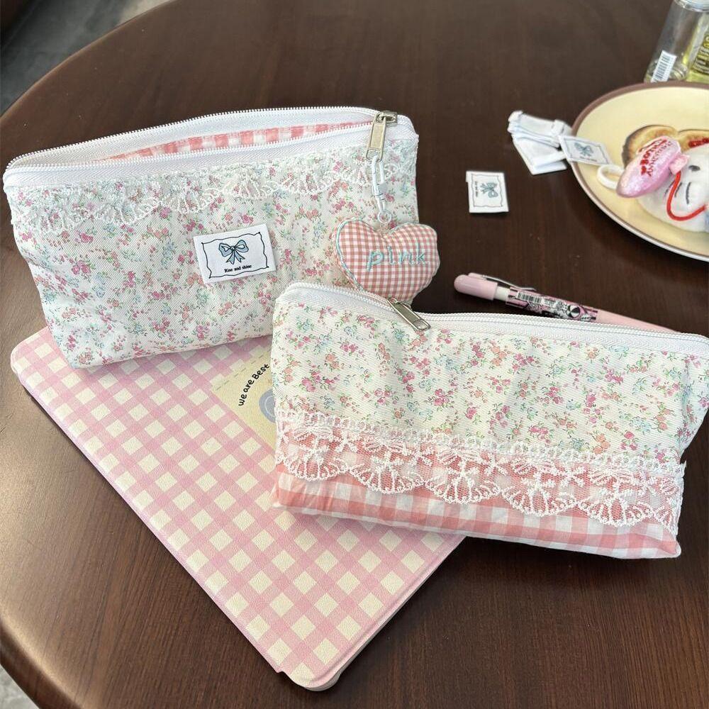 Lace Floral Design Pen Bag Multifunctional Stationery Bag Fresh Pencil Case  Students