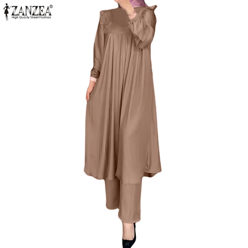 ZANZEA Женские длинные блузка и брюки в стиле ретро, повседневные комплекты из двух предметов