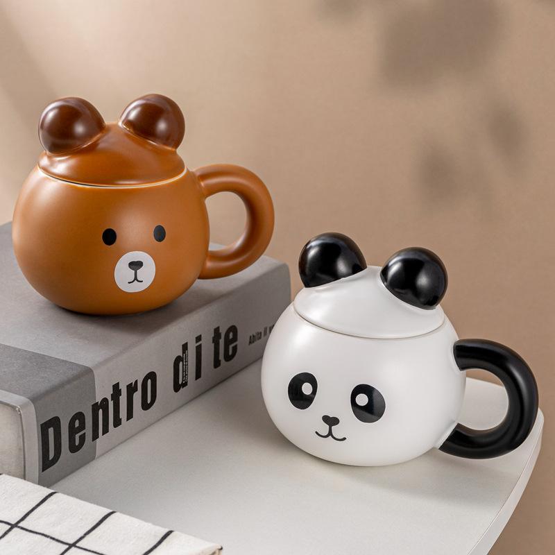 Новая мультяшная кружка-медведь с крышкой, офисная керамическая чашка высокой ценности, кофейная чашка для дома, для пары
