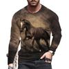 Animal Horse Pattern Printed Men's Long Sleeved T-Shirt Creative Personality Street Fashion Casual Quality Comfortable Clothing