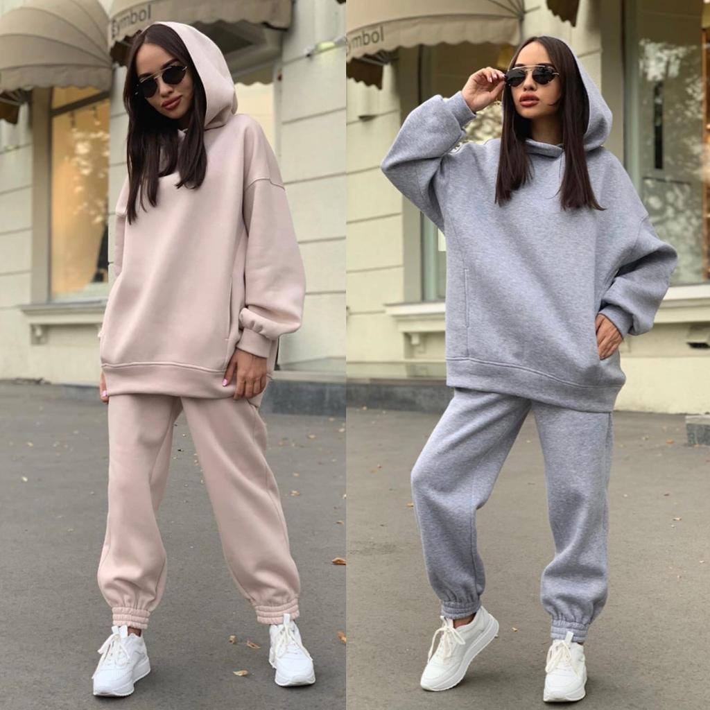 Women's Sets Autumn and Winter Fashion Solid Color Loose Hooded Sweatshirt Casual Trousers Two-piece Set