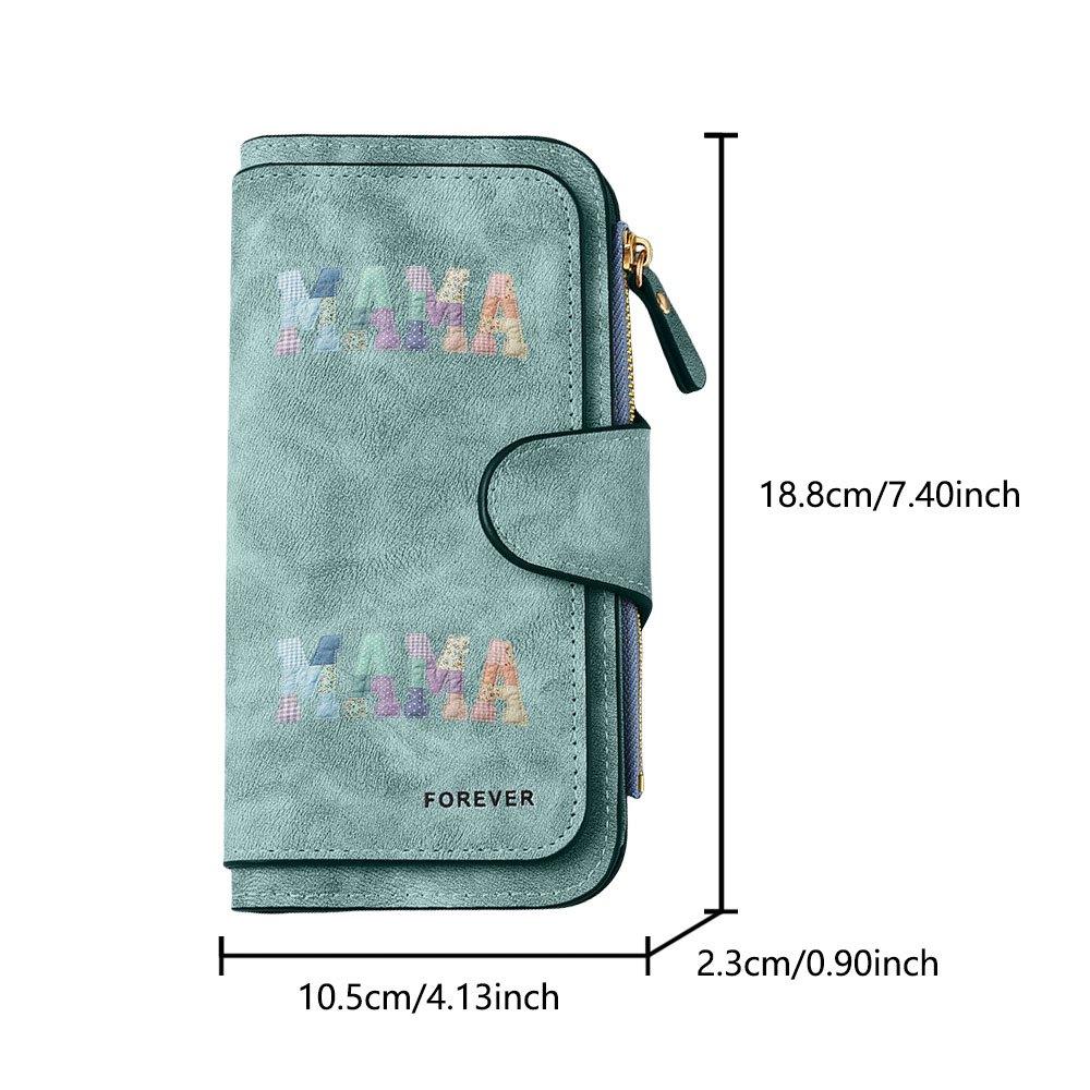 MAMA printed patchwork long zipper wallet, large-capacity card holder, unisex clutch bag, stylish zippered coin purse, suitable for daily use, a