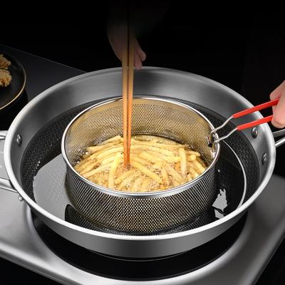Круглая корзина для жарки из нержавеющей стали 304 с ручкой для французского картофеля фри, луковых колец, курицы, пасты