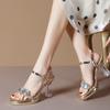 2024 High Heels Women's Rhinestone Sequins Thick Heel Sandals Women's Summer New Women's Shoes Fairy Open-toed Shoes