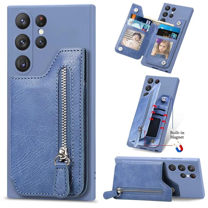 Luxury Zipper Wallet Case Camera 360 Protect Back Cover for Samsung Galaxy S24 S23 S22 S21 S20 Ultra Plus S8 S9 S10 Cover