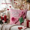 Hello Love Tulips and Heart 3D-Printed Pillow Cover Pattern Cushion Cover Suitable for Sofa Bedroom Car Pillow Cover