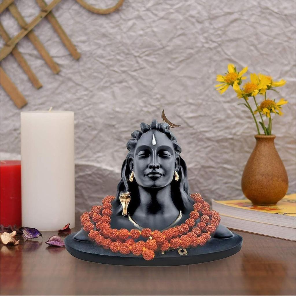 5.5 Inch Adiyogi Statue with Rudraksh Mala/Resin Car Dashboard Idols/Lord Shiva for Pooja/Shivratri Gift/Decor/Shiv Murti/Mahadev Statues/