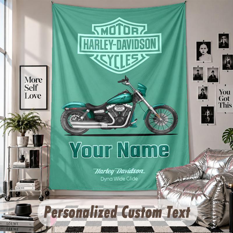 Wall Hanging Tapestry With Custom Name & Text, Harley-Davidson Decorative Tapestry For Bedroom