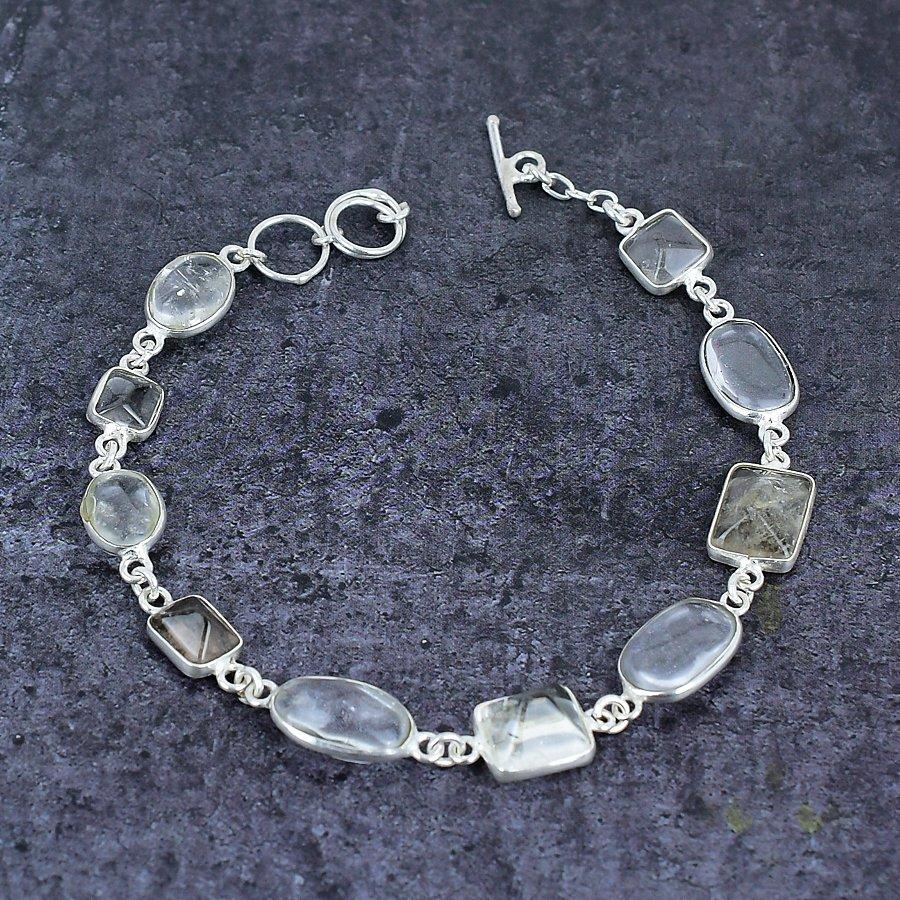 Golden Rutile, Topaz Handmade 925 Sterling Silver Bracelet 7-8" Z2g27