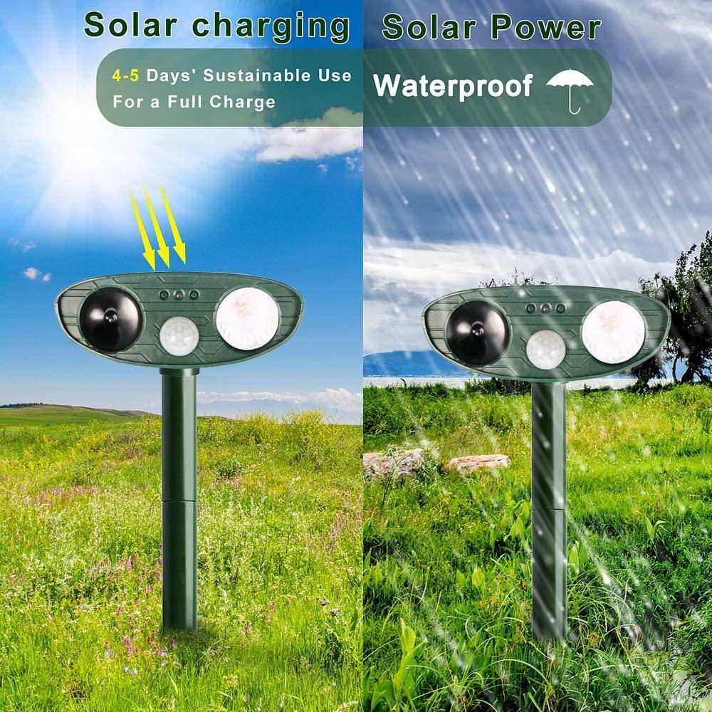 Cat Scarer Cat Repellent Ultrasonic Solar Powered Animal Deterrents for Gardens Flashing Light Motion Sensor Waterproof Repeller for Dogs Fox Birds