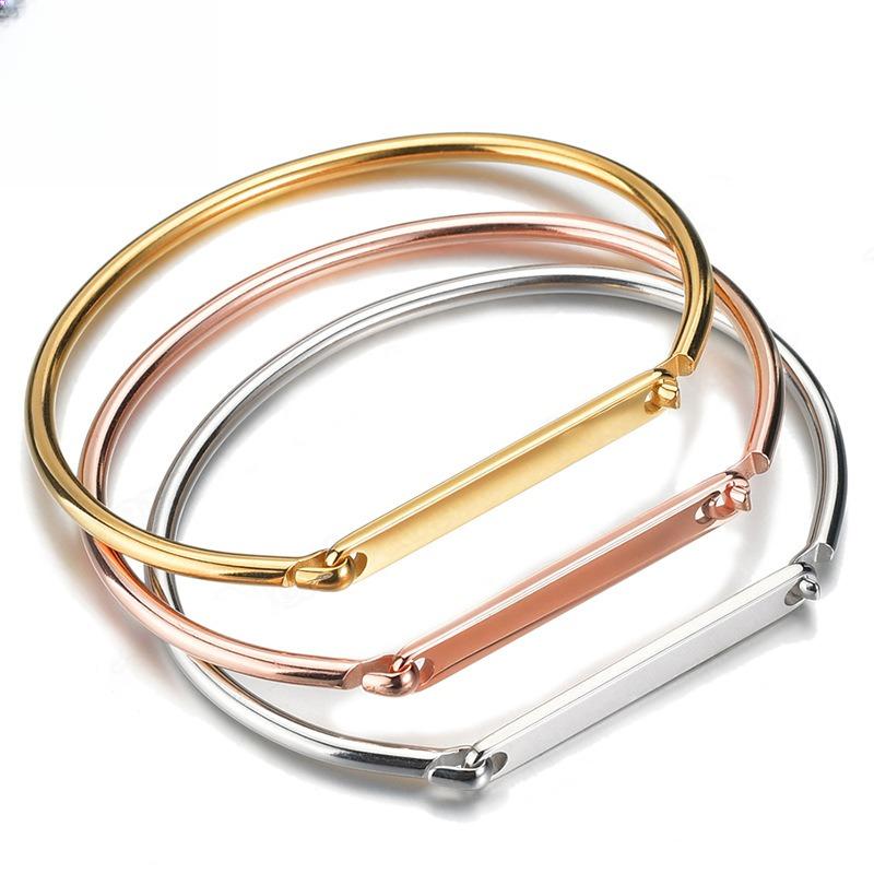 Hand-decorated Customized Bracelets Engrave Name Bracelet Cuff Bangle Stainless Steel Engrave Bangles for Women
