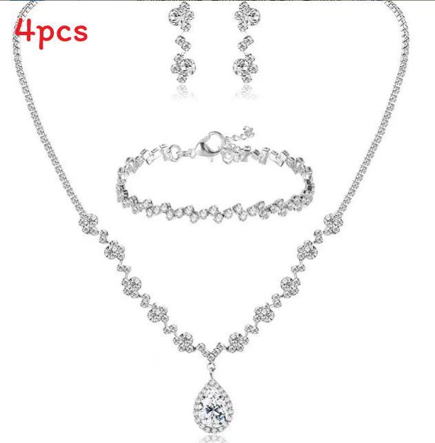 Bridal Party Jewelry Set With Zircon Water Drop Necklace Earrings And Bracelet For Weddings