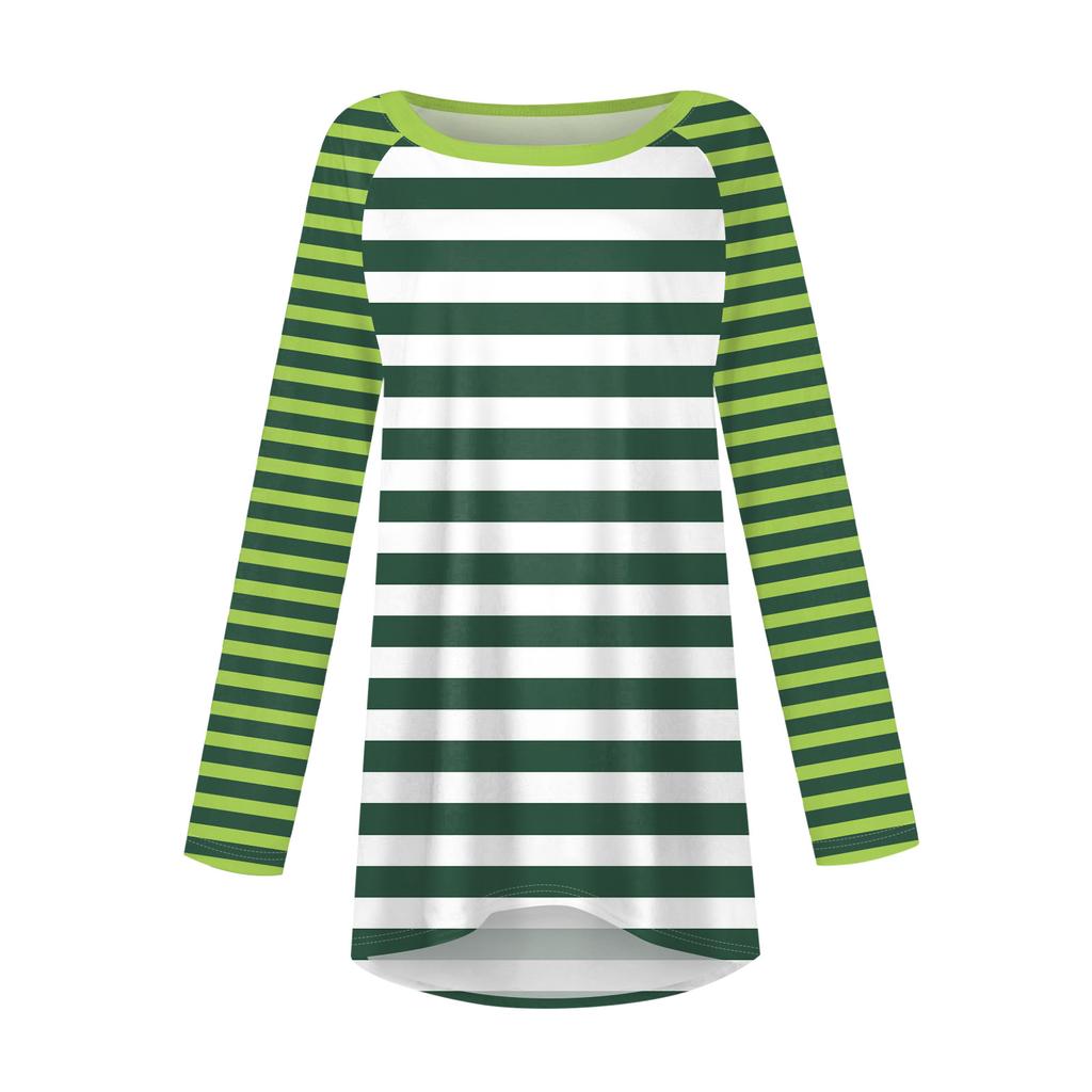 Женская мода повседневная спущенная линия плеча с длинным рукавом миди полосатый принт топ