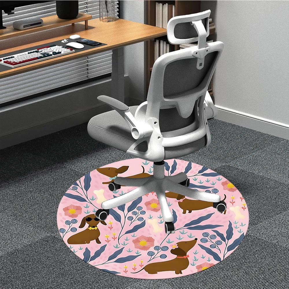 1PC Dachshund Floral Office Round Area Rug, Mat Suitable For Office, Under Office Chairs Bedroom Living Room Home Decor, Room Deco