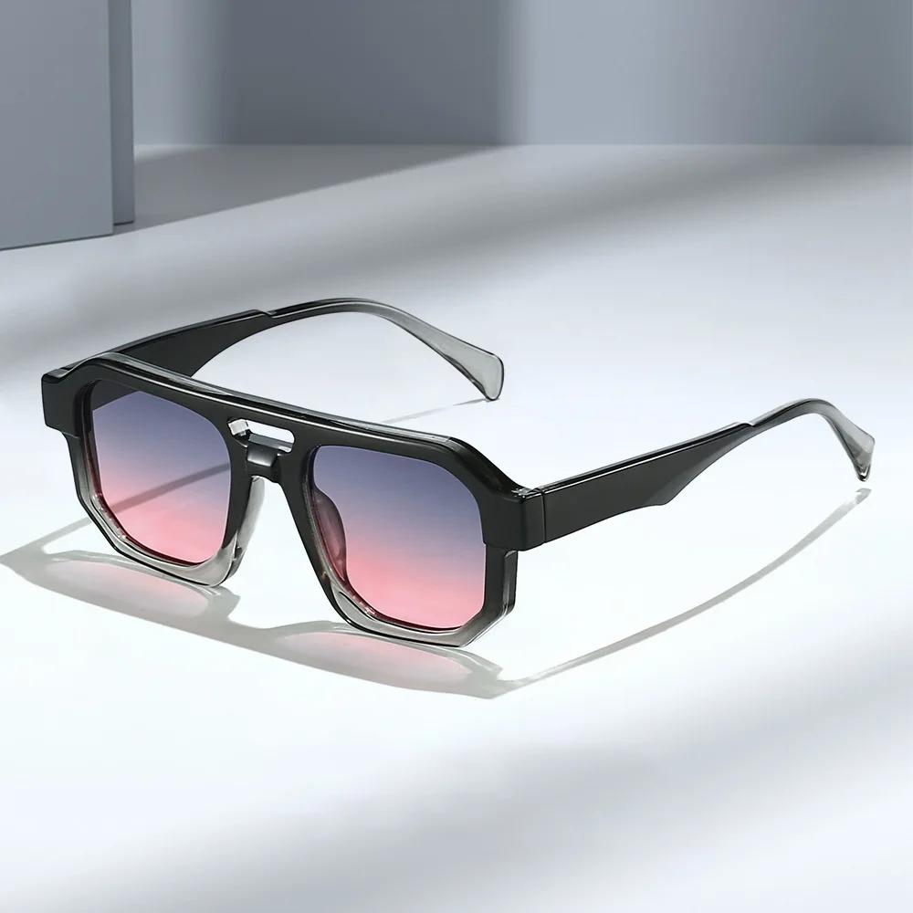 Double Bridges Square Women Gradient Purple Multicolor Sunglasses Fashion Frame Men Retro Punk Sun Glasses Shades UV400