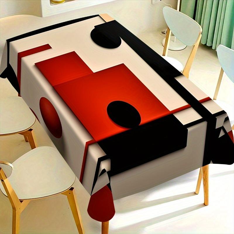 One modern red and black geometric pattern tablecloth. Circular design is suitable for indoor and outdoor dining.zyc