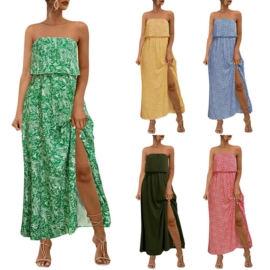 Women's Versatile Sexy Strapless Floral Split Dress
