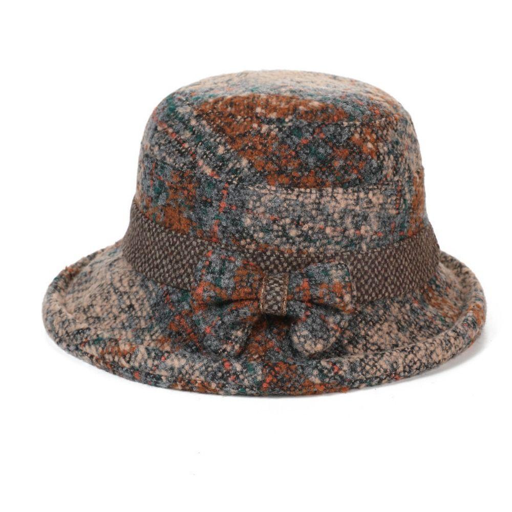 Tweed Women's Woolen Knitted Hat Windproof Bucket Hat Elegant Bowler Hat Outdoor Wear