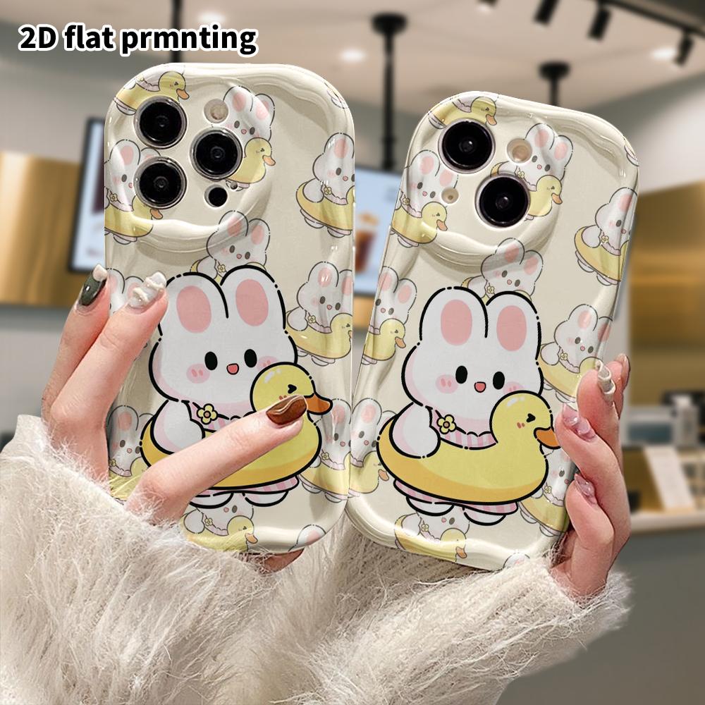 Phone Case: 2D flat design suitable for iPhone 18 17 16 15 14 13 Pro protective case, with little bunny and yellow duck, perfect Christmas and Hallowe