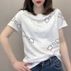 Summer Korean Fashion Round Neck Loose Casual Chain Printing Tee Women Short Sleeve All-match Pullover T-shirt Female Tee