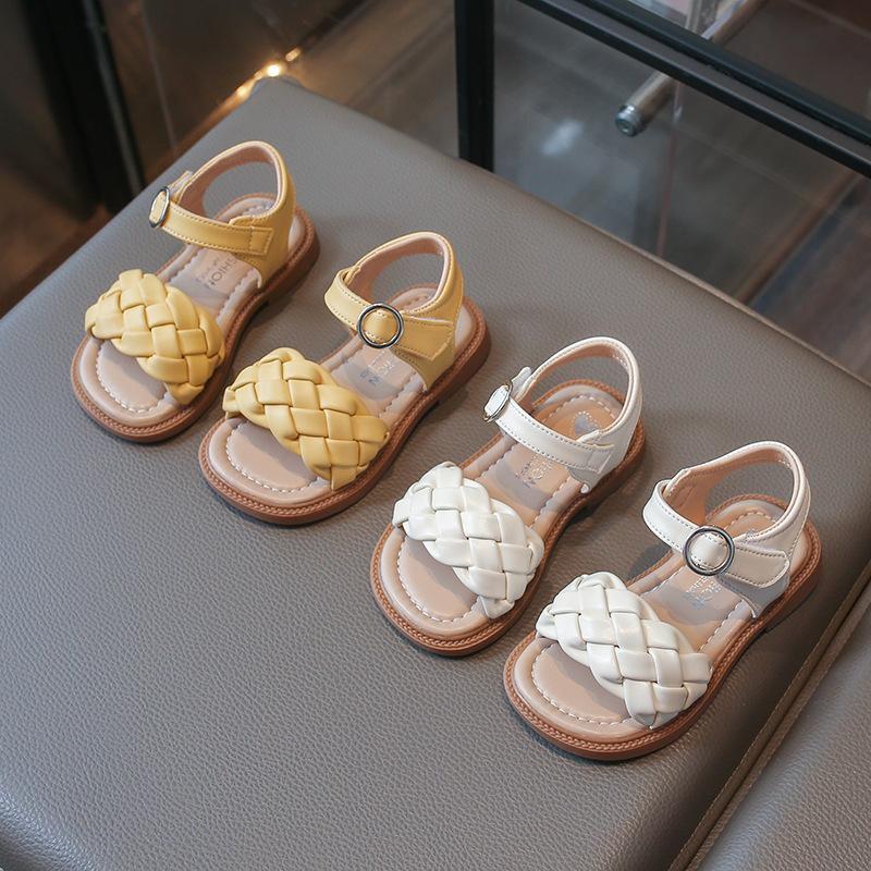 New Summer Girls Sandals, Korean Style Fashion Woven Kids Shoes, Soft Sole Open-toe Princess Sandals