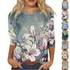 Women's Fashion Casual Round Neck Three Quarter Sleeve  Printed T-Shirt Top