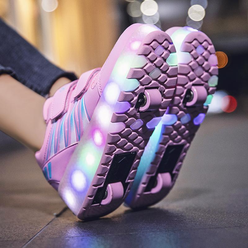 Children's Rechargeable Roller Skates Double Roller Skates Men/Women LED Lighting Shoes Sneakers