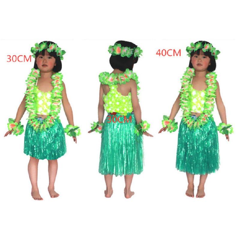 Анимация Ролевые игры Хэллоуин Косплей Костюм производительность 6 шт. утолщенный Гавайский цветок Лей повязка на голову гирлянда венок Хула юбка из травы бюстгальтер для детей