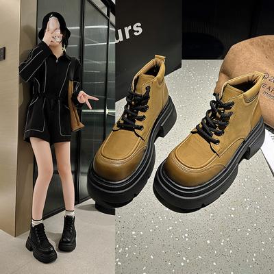 Ретро-ботинки Женские универсальные повседневные квадратные ботинки на толстой подошве