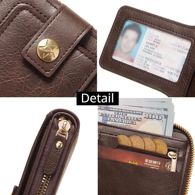 Винтажный мужской маленький кошелек из искусственной кожи, короткий кошелек с горизонтальной молнией и пряжкой, карман для монет, тройной чехол для карт, кошелек