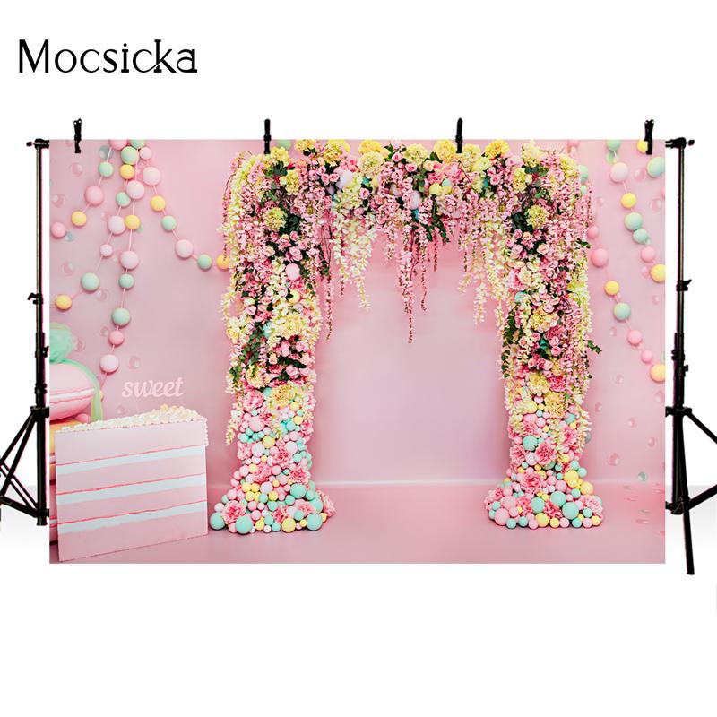 Mocsicka Wedding Theme Photography Background Flower Door Candy Decoration Confession Valentine's Day Backdrop Studio