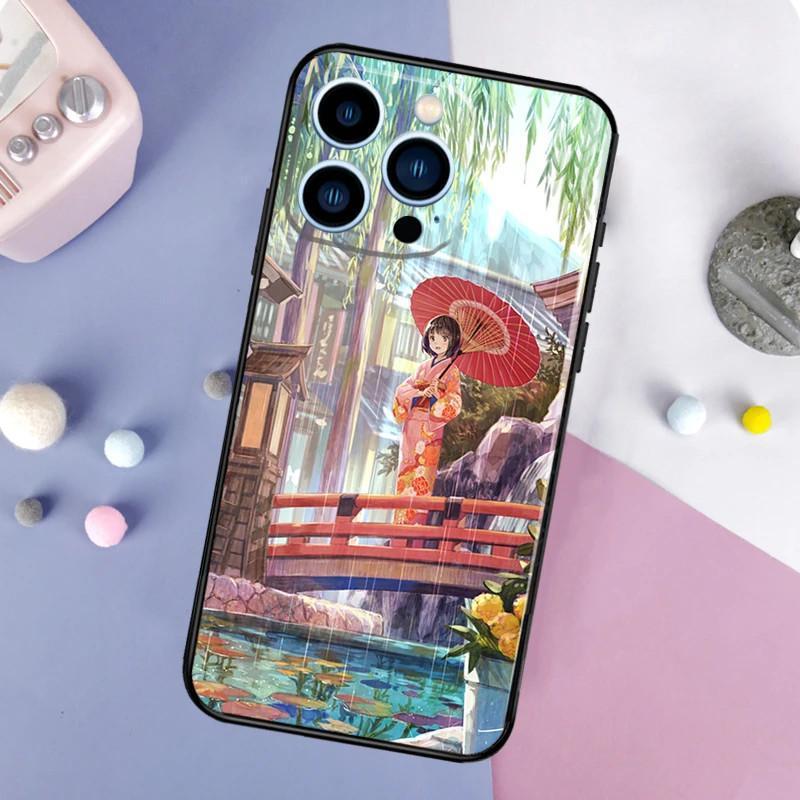 Чехол для мобильного телефона Apple IPhone15, чехол для мобильного телефона с японской анимацией Geisha, защитный чехол от падения с рисунком, защитный чехол для мобильного телефона Huawei