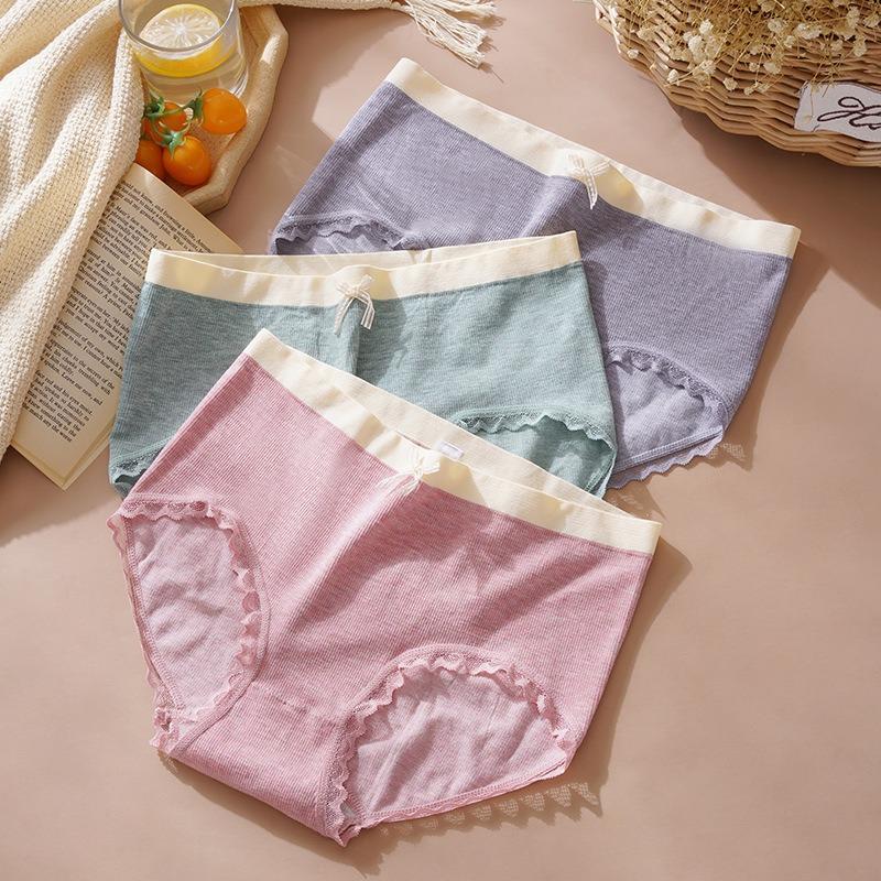 Underwear Pure Cotton Women's Elastic All Cotton Bottom Crotch with Lace Edge Comfortable Triangle Pants for Women's Buttocks Lifting Underwear Set