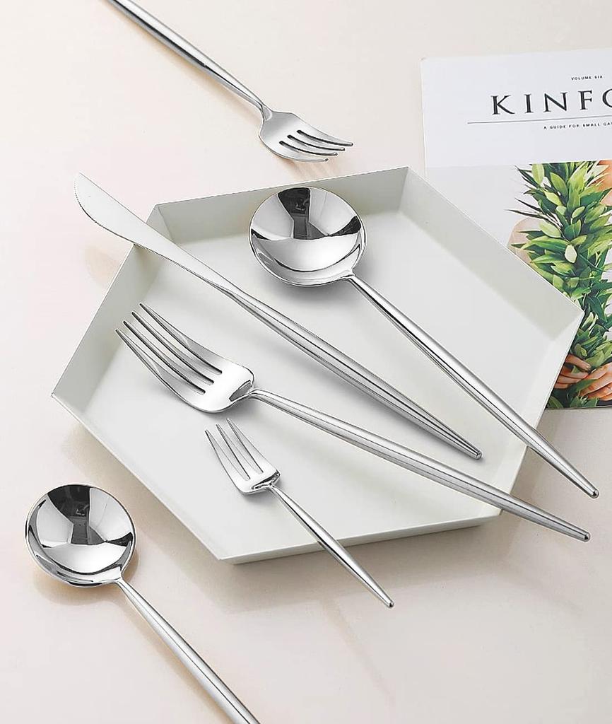 Набор столовых приборов QuiExact из 30 предметов Нож Ложка Вилка Из нержавеющей стали Посуда Набор для ужина для кухни Дома Свадьбы (Серебряный)