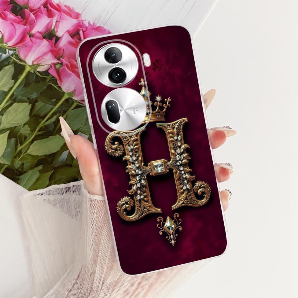 Прозрачный чехол для Oppo Reno 11 Pro 5G CPH2607 Чехол для Oppo Reno 11 Pro 5G Роскошная Корона Буквы от A до Z 2D Плоский Узор Мягкий Чехол для Телефона