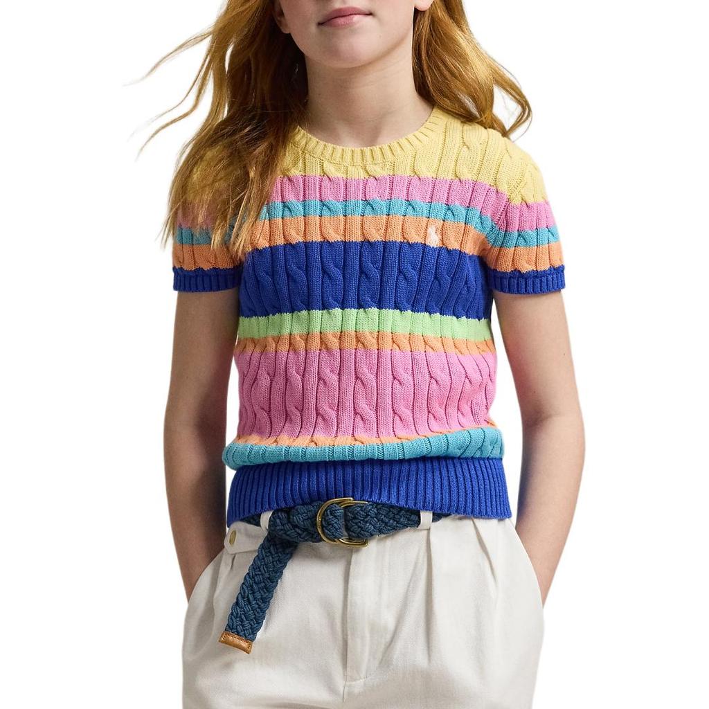 Свитер Polo Ralph Lauren Ss25 с круглым вырезом, в полоску, с коротким рукавом, вязаный, многоцветный, детский, детский свитер CWPOSWEG6820532-999