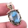 Natural Labradorite 925 Solid Sterling Silver Jewelry TwoTone Pendant 1.25" B4n73