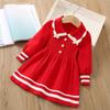 Girls' Dress 2025 Autumn/Winter New Knitted Long Sleeve Bowtie Girls' Dress Children's Sweet Bowtie Knitted Sweater Dress Wint