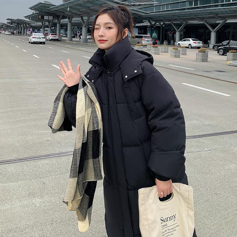 Стеганая одежда женская зимняя стеганая одежда женская свободная средняя и длинная до колена утолщенная стеганая куртка с капюшоном