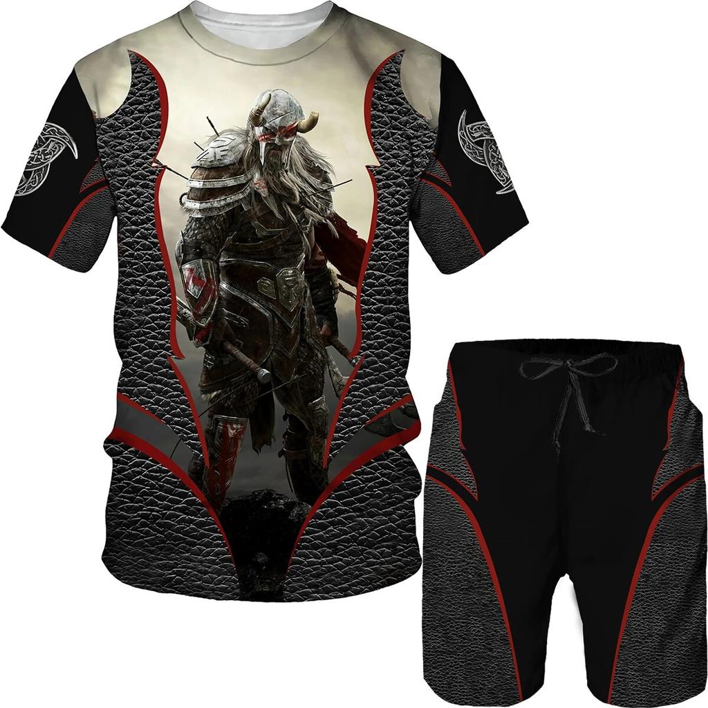 Модная винтажная футболка с принтом для мужчин, повседневные топы с круглым вырезом, трендовые шорты, комплект из 2 предметов, летние спортивные костюмы на открытом воздухе, шорты, комплекты футболок