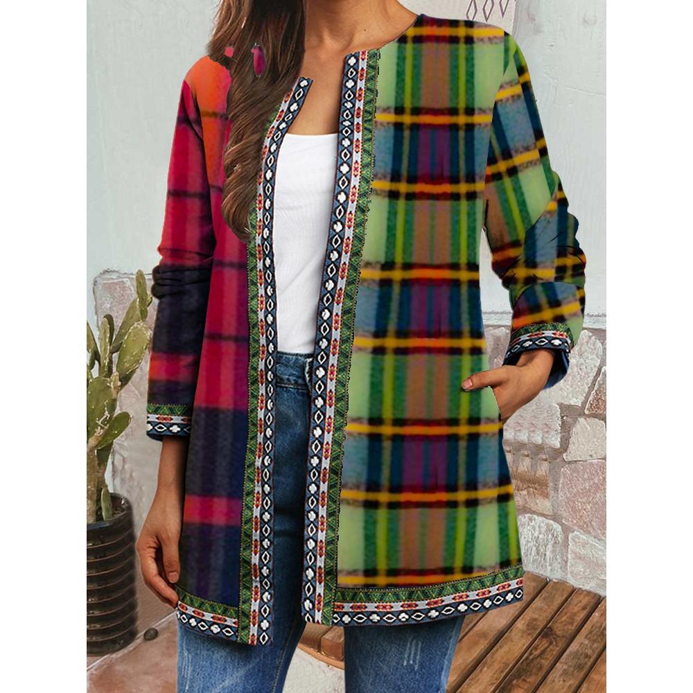 GMXIA Осень-зима винтажный этнический стиль принт большой размер куртка кардиган женская одежда