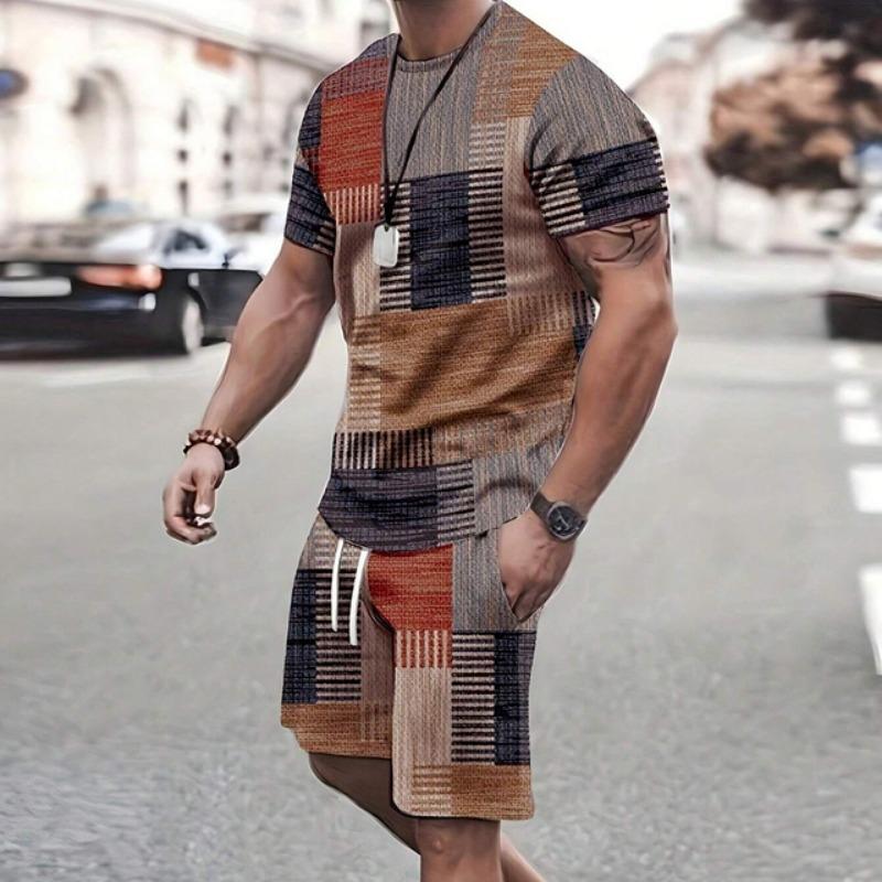Новый модный мужской спортивный костюм с короткими рукавами, шорты, повседневные комплекты из футболки и шорт, ретро-крутой дышащий летний комплект из двух предметов