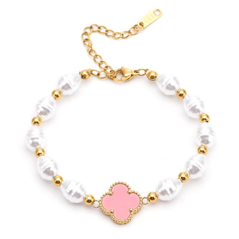 15MM Titanium Steel Fashion Four-leaf Clover Bracelet Ladies Pearl Bracelet Women's Bangles